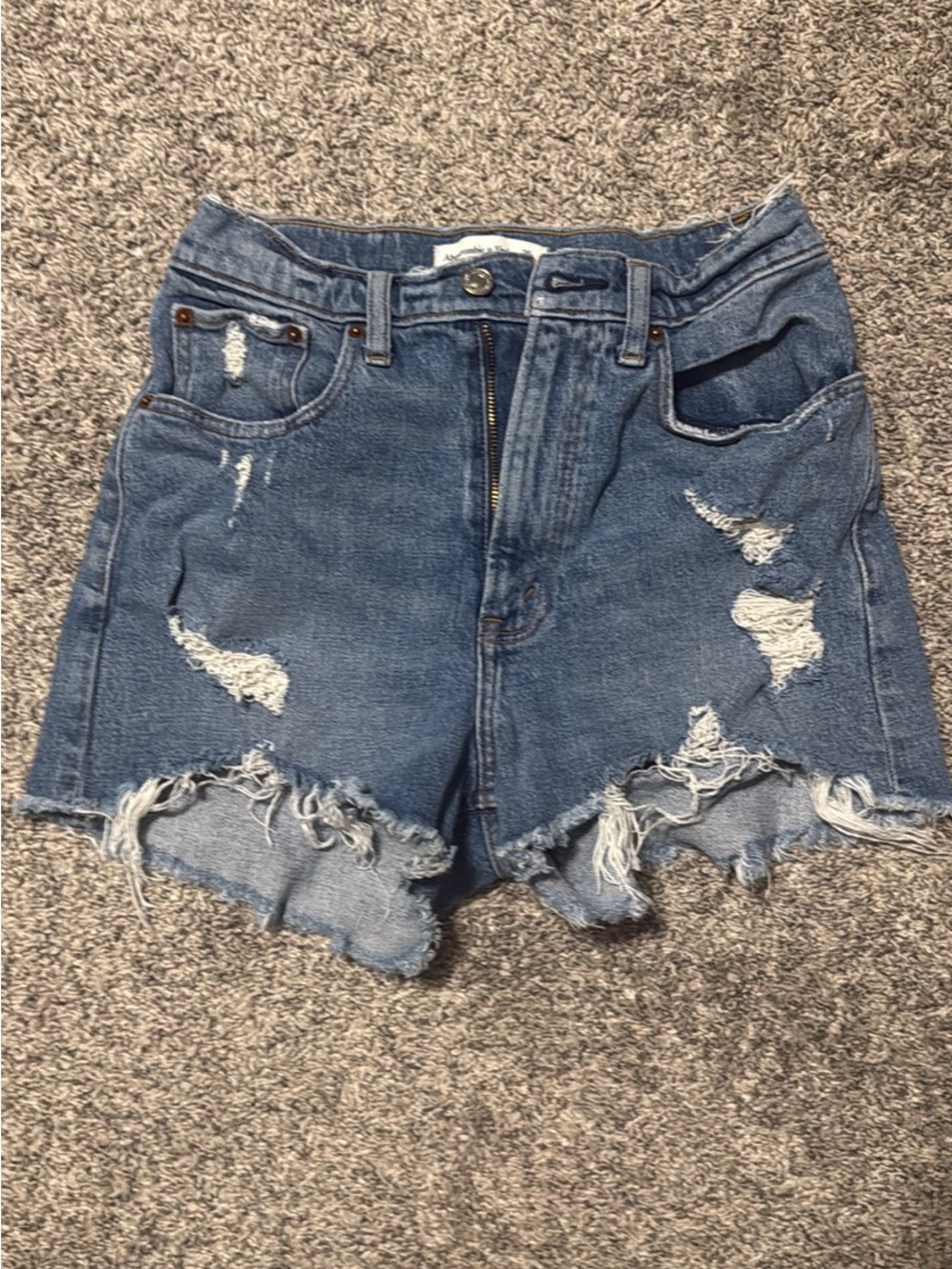 Abercrombie & Fitch Distressed Mid-Blue Denim Shorts